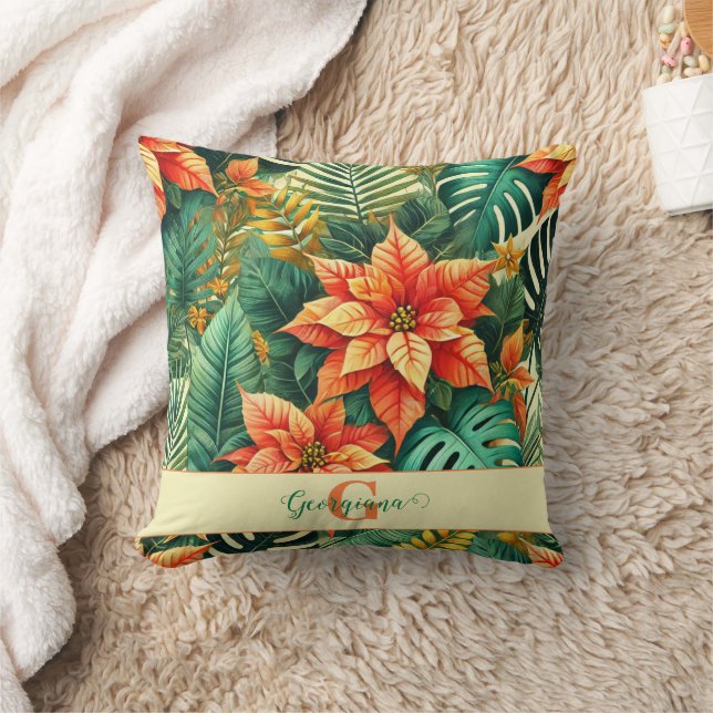 Personlig Vibrant Tropical jul Poinsettia Kudde (Filt)