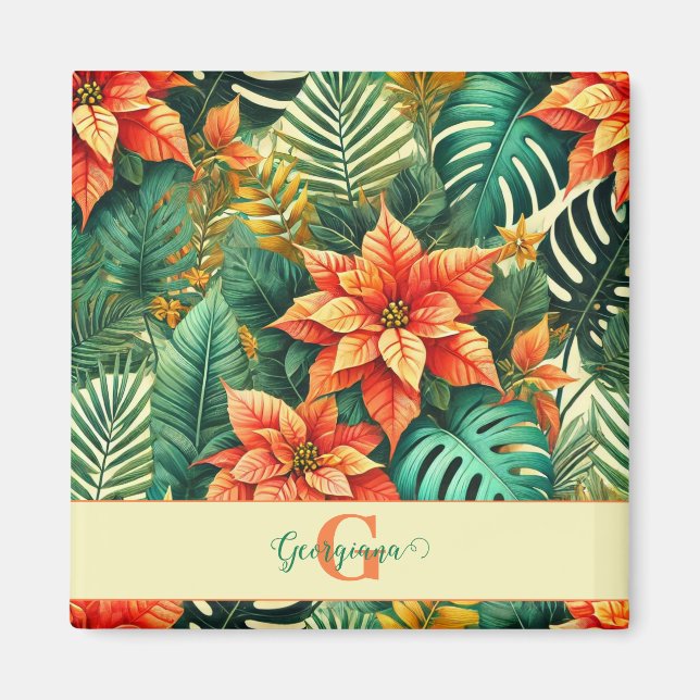 Personlig Vibrant Tropical jul Poinsettia Magnet (Framsidan)