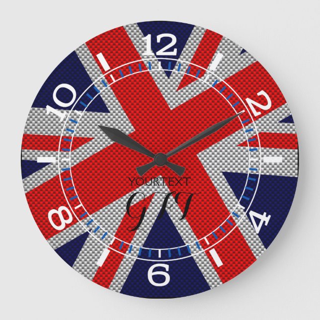 Personlig Vibrant Union Jack on Carbon Stil Stor Klocka (Framsida)
