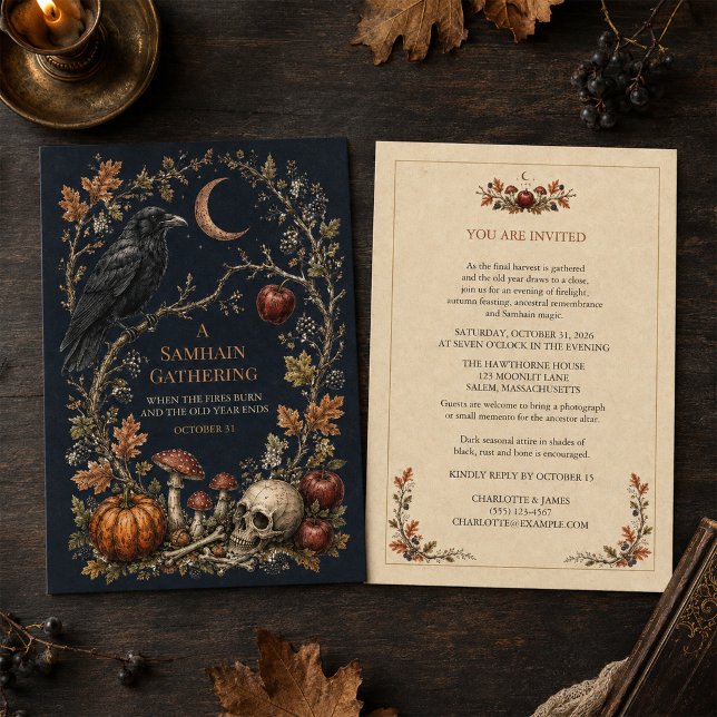 Personlig Victorian Samhain-korpinbjudan Inbjudningar (Personalized Victorian Samhain Raven Invitation)