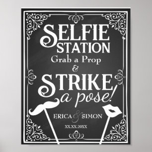 Personlig vigsel-självporträttsstation svart tavla poster