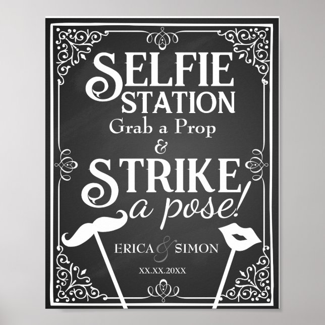 Personlig vigsel-självporträttsstation svart tavla poster (Framsidan)