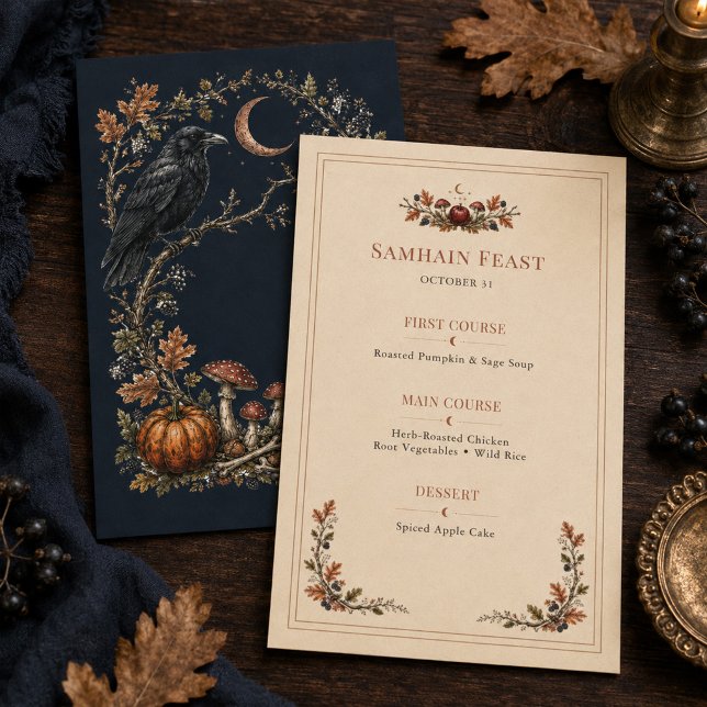 Personlig viktoriansk Samhain-korpdinnermeny (Personalized Victorian Samhain Raven Dinner Menu)