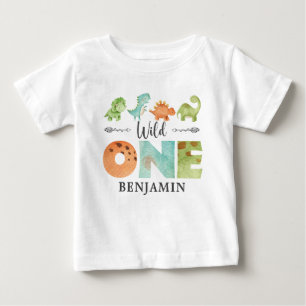 Personlig VILD 1 dinosaurer Första födelsedag Ba T Shirt