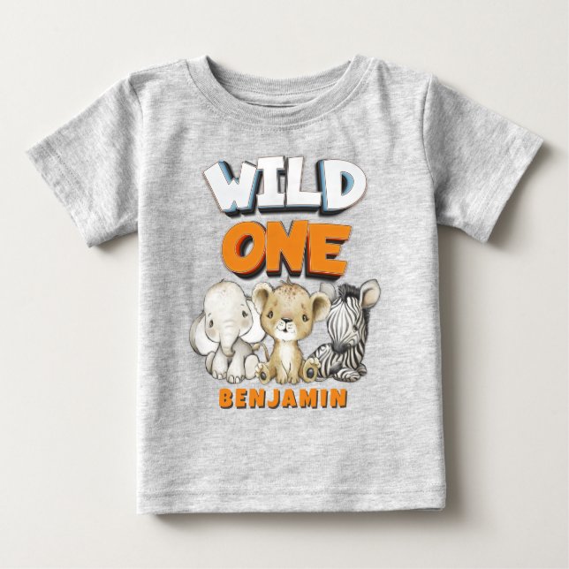 Personlig Vild 1 Tecknader Safari första födelseda T Shirt (Framsida)