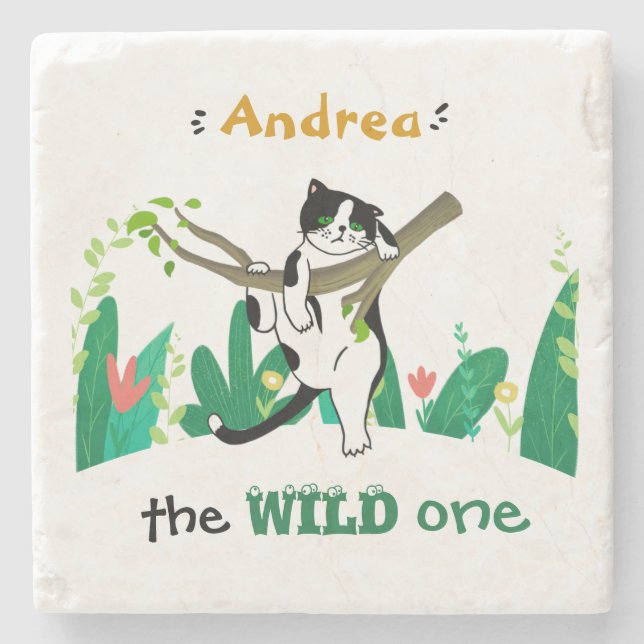 Personlig Vild 1 Tuxedo Cat Kids 1:a födelsedag Stenunderlägg (Framsidan)