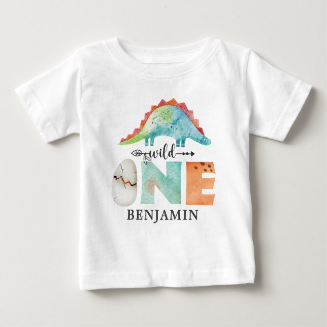 Personlig Vild EN dinosauer Första födelsedag Baby T Shirt (Framsida)
