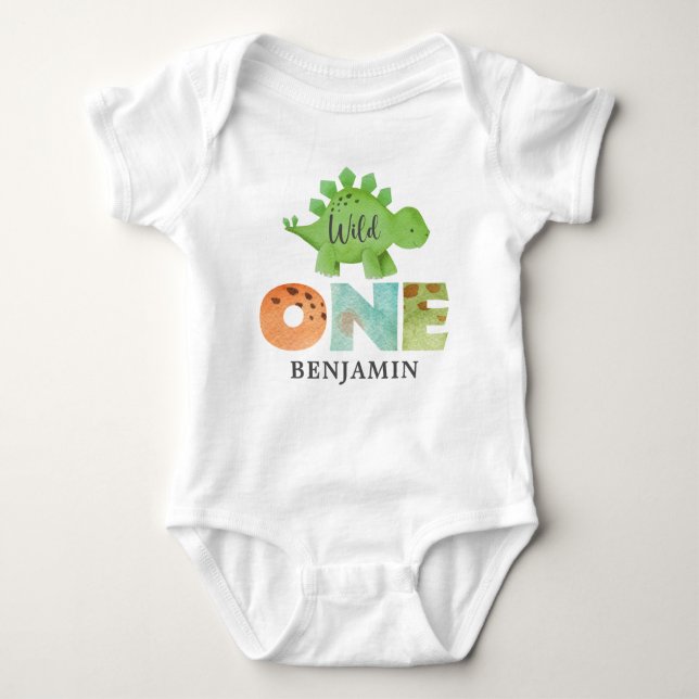 Personlig VILD EN dinosauer Första födelsedag Baby T Shirt (Framsida)