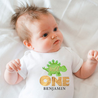Personlig VILD EN dinosauer Första födelsedag Baby T Shirt