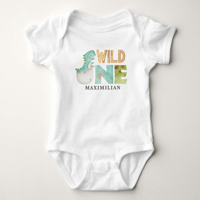 Personlig VILD EN dinosaurie 1st Birthday T Shirt (Framsida)