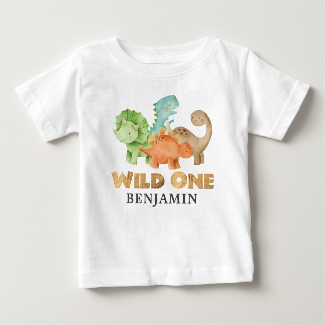 Personlig Vild EN dinosaurier 1:a födelsedagen T Shirt (Framsida)