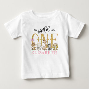 Personlig VILD EN Rosa Safari Första födelsedag T Shirt
