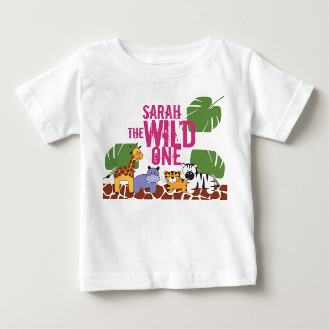 Personlig VILD EN Safari Rosa första födelsedagen T Shirt (Framsida)