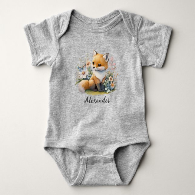 Personlig VILD ETT Första Forest Fox Baby Bodysu T Shirt (Framsida)