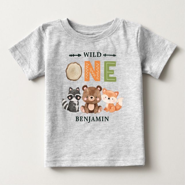 Personlig VILD ETT Första skogsegeldagen Baby T T Shirt (Framsida)