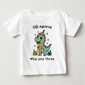 Personlig vild och tre dinosaurie 3-års födelsedag t shirt