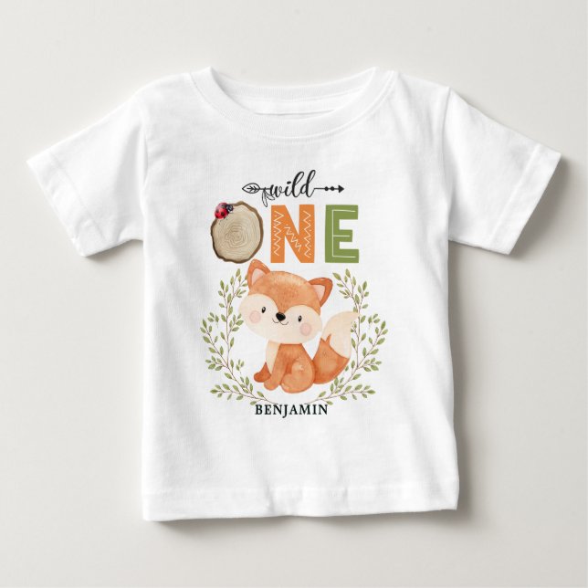 Personlig VILD ONE First Forest Fox Baby T-Shir T Shirt (Framsida)
