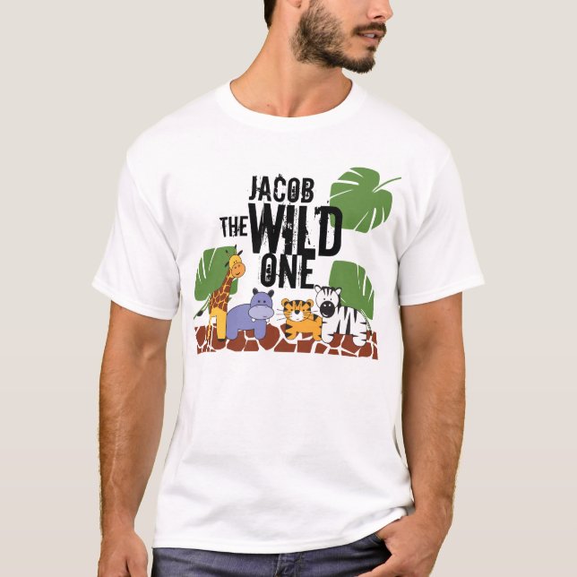 Personlig VILD ONE Safari Birthday Pappa T Shirt (Framsida)