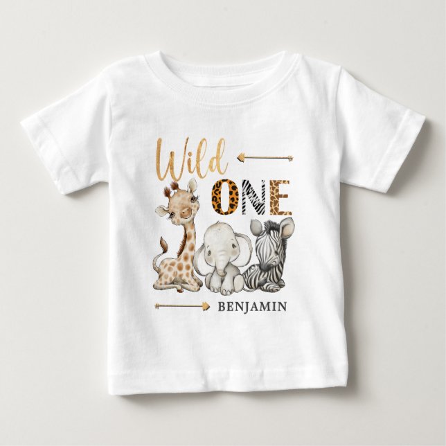 Personlig VILD ONE Safari Första födelsedag Baby T Shirt (Framsida)