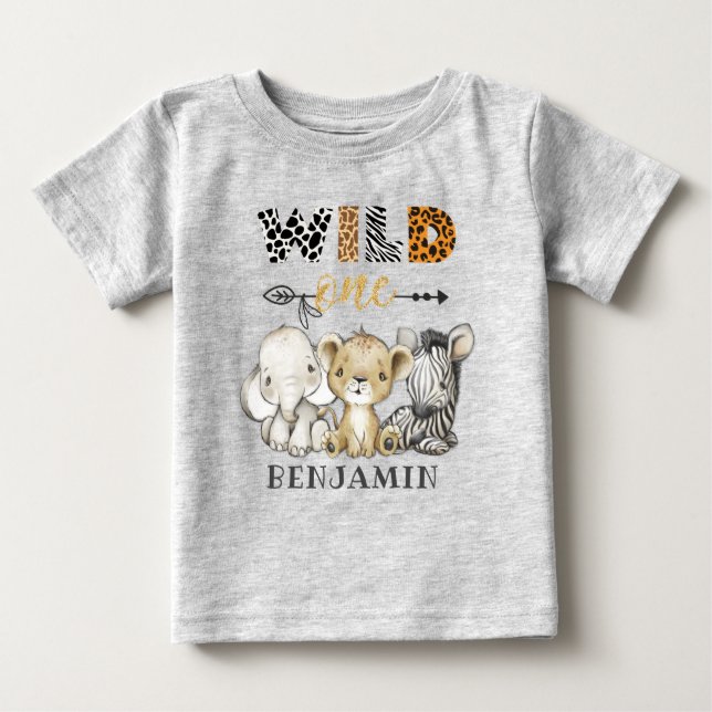 Personlig VILD ONE Safari första födelsedag T Shirt (Framsida)
