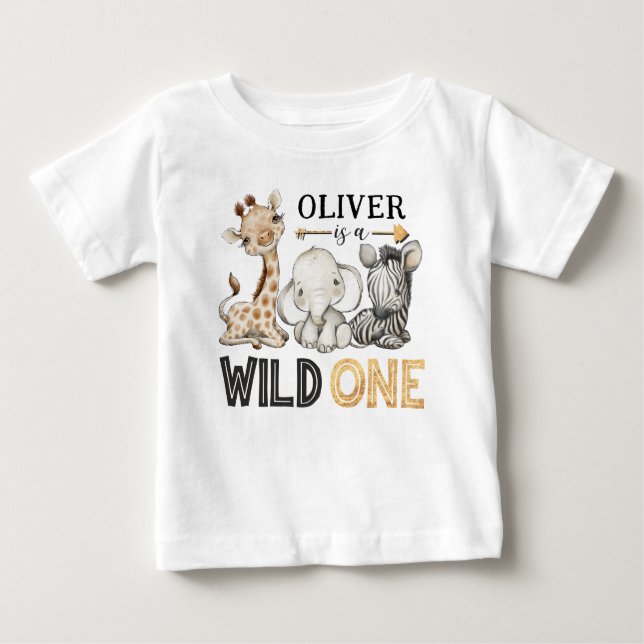 Personlig VILD ONE Safari första födelsedag T Shirt (Framsida)