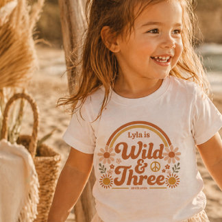 Personlig Vild Tre Födelsedagsskjorta Flicka Retro T Shirt