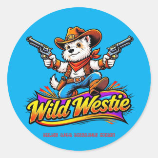 Personlig vild Westie Cowboy Hund Runt Klistermärke