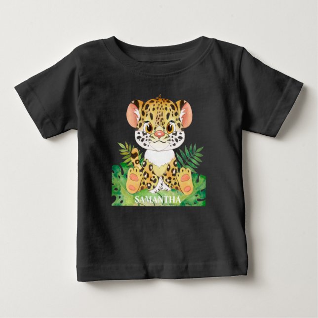 Personlig Vilda Djur Leopard Bebis T Shirt (Framsida)