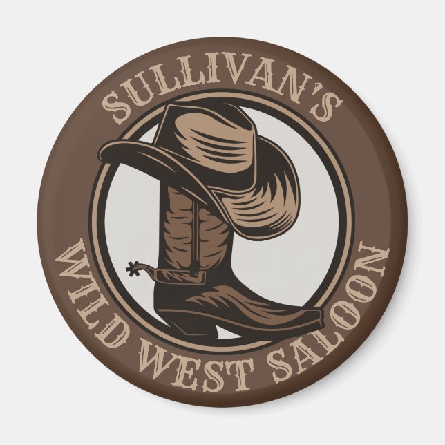 Personlig Vilda western Saloon Western CowboyBoots Magnet (Framsidan)