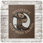 Personlig Vilda western Saloon Western CowboyBoots Pussel<br><div class="desc">Anpassade NAMN Western Cowboy Hat,  Boots och Spurs Vilda western Saloon Rodeo-design. Anpassa med namn eller Anpassningsbar Text!</div>
