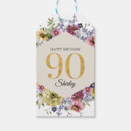 Personlig vildblomma 90-årsdag presentetikett