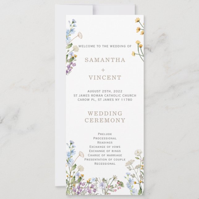 Personlig vildblomma Boho-programmall Inbjudningar (Framsida)