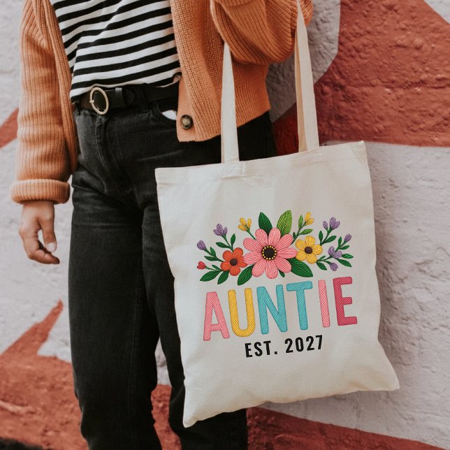 Personlig vildblomma Faster Totebag för Faster Tygkasse (Custom Aunt Gift Tote — Personalized Wildflowers Embroidered Effect Bag for Mother’s Day or Birthday)