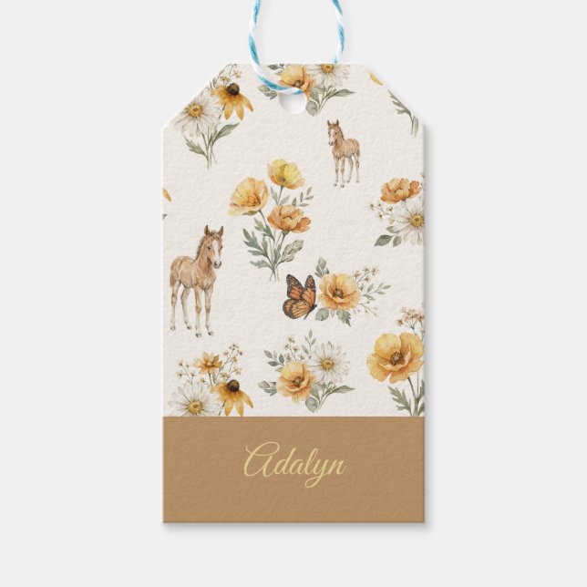 Personlig vildblomma häst fjärilsmönster presentetikett (Framsidan)