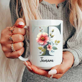 Personlig vildblommamonogrammugg-gåva till mamma kaffemugg