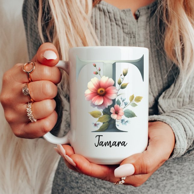 Personlig vildblommamonogrammugg-gåva till mamma kaffemugg (botanical mug, elegant floral mug, custom name mug, personalized mug for women, monogram gift idea,)