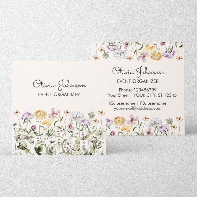 Personlig vildblomsterträdgård fyrkant  fyrkantigt visitkort (Front and Back Side)