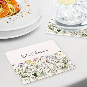 Personlig Vildblomsterträdgård med namn Underlägg Papper Kvadrat