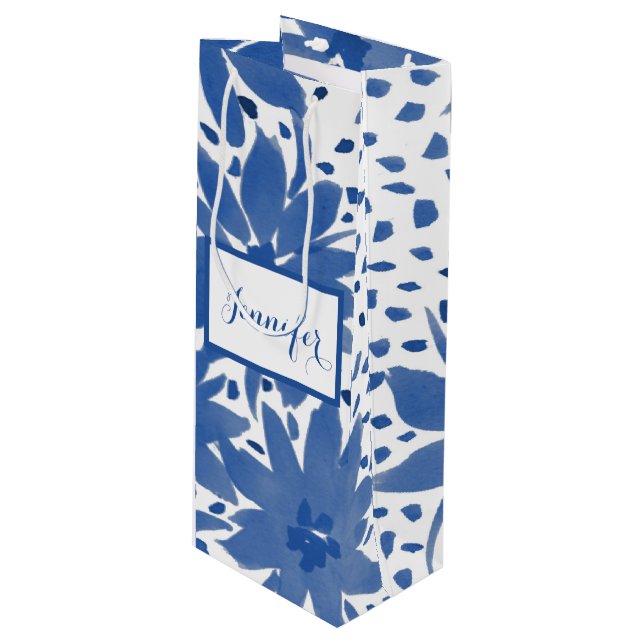 Personlig Vin Blommigt Design Blue Gift Bag Bag (Framsidan Vinklad)