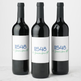 Personlig vinlabel med postnummer och gatuadress vinflaska etikett