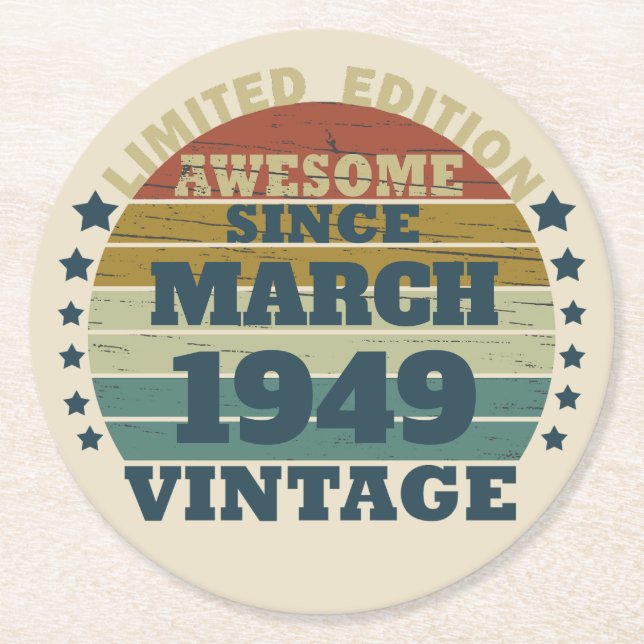 Personlig vintage 75:e födelsedagsfest underlägg papper rund (Framsidan)