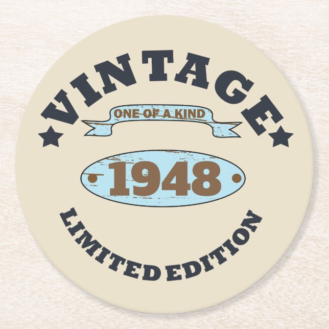 Personlig vintage 75:e födelsedagsfest underlägg papper rund (Framsidan)