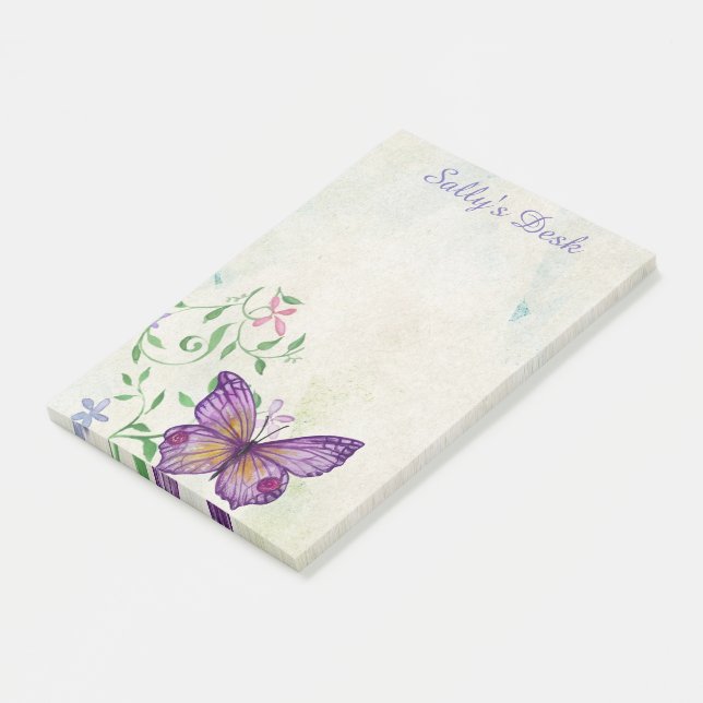 Personlig vintage akvarell fjäril post-it block (Vinklad)