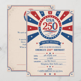 Personlig Vintage America 250 Patriotisk Fest Inbjudningar