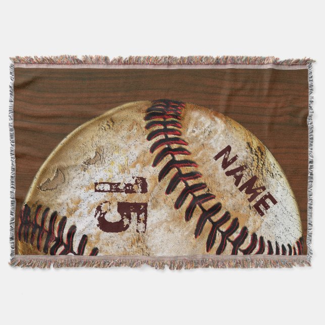 Personlig Vintage Baseball Blanketter, Namn nummer Filt (Framsidan)