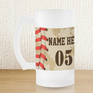 Personlig Vintage Baseball Namn Number Retro Frostat Ölglas