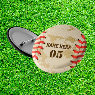 Personlig Vintage Baseball Namn Number Retro Knapp