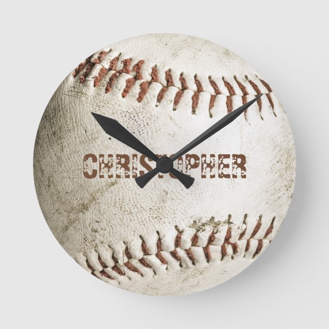 Personlig Vintage Baseball Rund Klocka (Framsida)