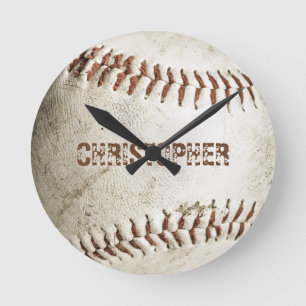 Personlig Vintage Baseboll Rund Klocka