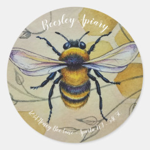 Personlig Vintage Bee 1 och Honeycomb Art Runt Klistermärke